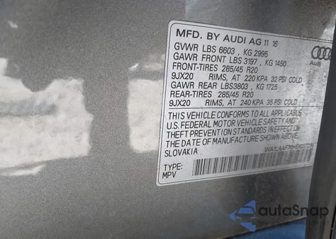 2017 Audi Q7 3.0T Premium from USA, damaged, VIN WA1LAAF70HD037231